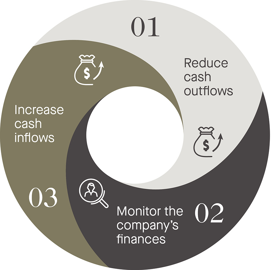 reduce cash outflows; monitor the company's finances; increase cash flows - graph